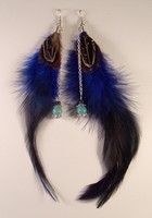 Boucles d'oreilles plumes noires et bleues