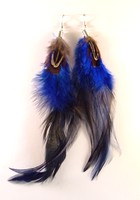 Boucles d'oreilles plumes noires et bleues