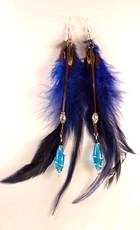 Boucles d'oreilles plumes+perle en verre