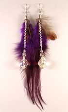 Boucles d'oreilles plumes+perles de verre